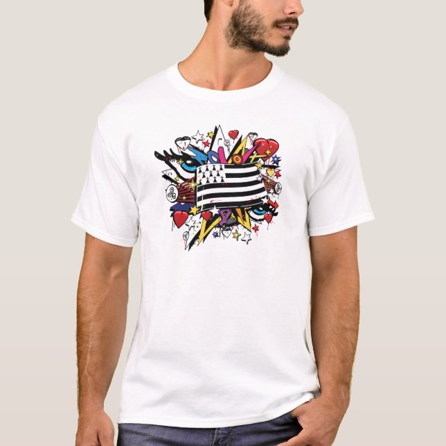 Flag Brittany Breizh graffiti Breton graff T-Shirt (Front)