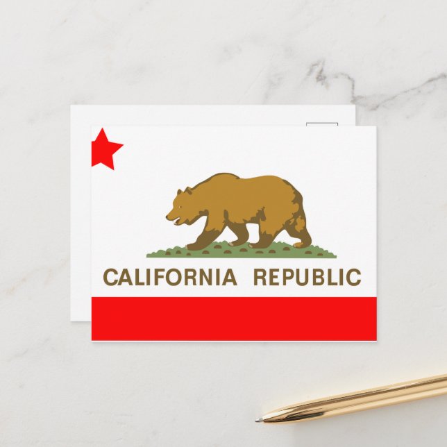 Flag California State Bear Republic Red White Holiday Postcard (Front/Back In Situ)