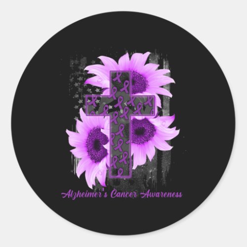 Flag Christian Cross Ribbon Alzheimerheimer Cancer Classic Round Sticker