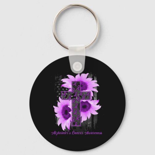 Flag Christian Cross Ribbon Alzheimerheimer Cancer Keychain