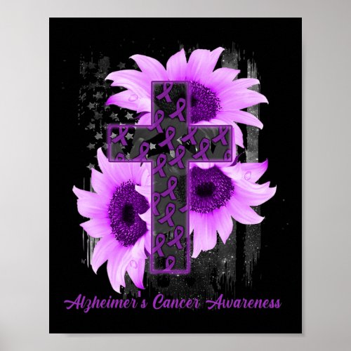 Flag Christian Cross Ribbon Alzheimerheimer Cancer Poster