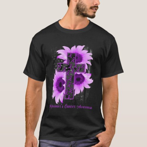 Flag Christian Cross Ribbon Alzheimerheimer Cancer T_Shirt