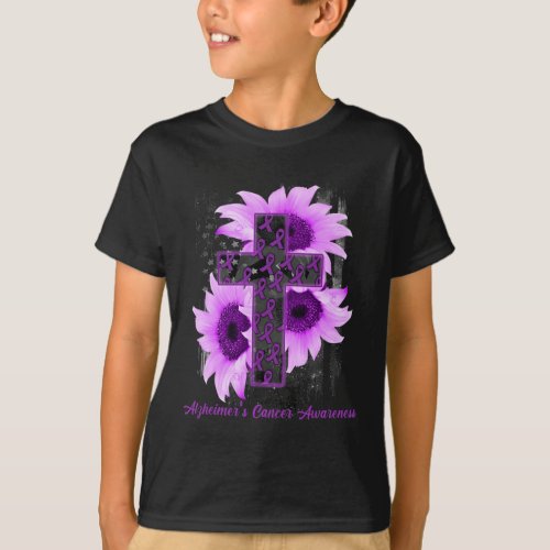 Flag Christian Cross Ribbon Alzheimerheimer Cancer T_Shirt