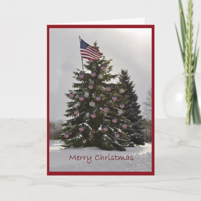 Flag Christmas Tree Holiday Card (Front)