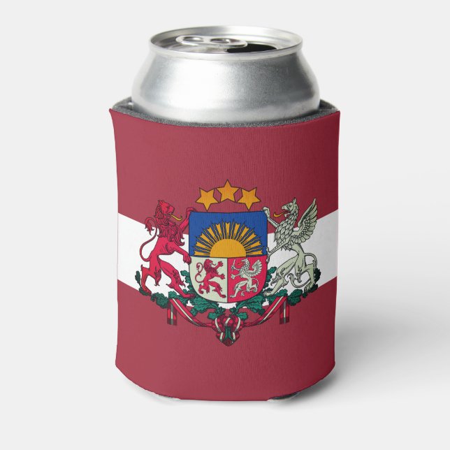 Flag/ coat of arms of Latvia Can Cooler (Can Back)