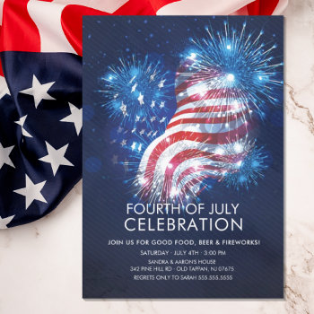 Flag & Fireworks Patriot Party Invitation by invitationstop at Zazzle