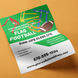 Flag Football League Customizable Flyer<br><div class="desc">Promote your flag football league with this easy to personalized flyer. All of the text on this flyer is ready to be customized with your own information. Brightly colored graphics including a football and flag belts will help to grab their attention.</div>