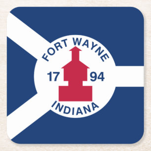 Flag Fort Wayne, Indiana Square Paper Coaster