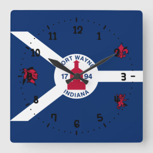 Flag Fort Wayne, Indiana Square Wall Clock