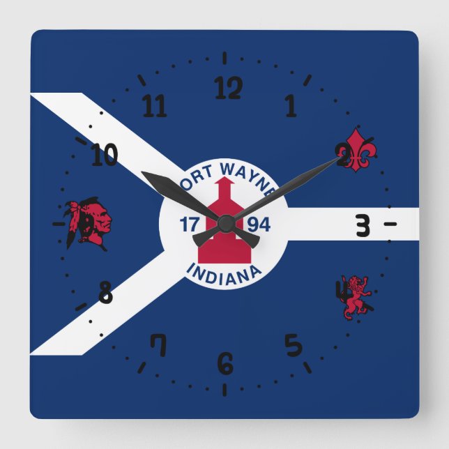 Flag Fort Wayne, Indiana Square Wall Clock (Front)