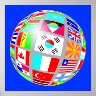 flag globe blue poster