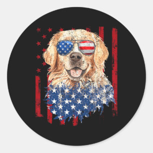 Flag Golden Retriever Usa Retro 4th Of July Classic Round Sticker