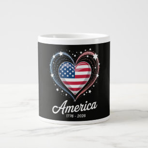 Flag Heart 1776 2026 July 4th 250th Birthday Giant Coffee Mug