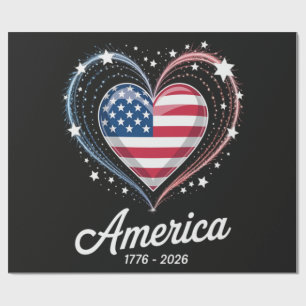 Flag Heart 1776 2026 July 4th 250th Birthday Wrapping Paper