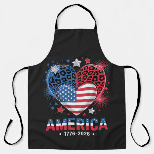 Flag Heart Leopard 1776 2026 July 4th Apron
