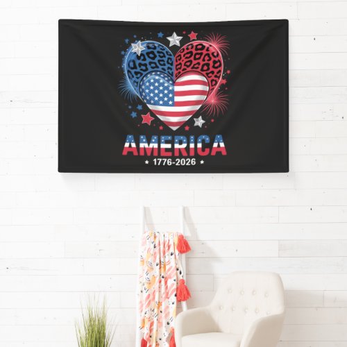 Flag Heart Leopard 1776 2026 July 4th Banner