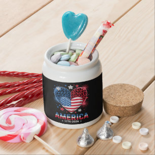 Flag Heart Leopard 1776 2026 July 4th Candy Jar