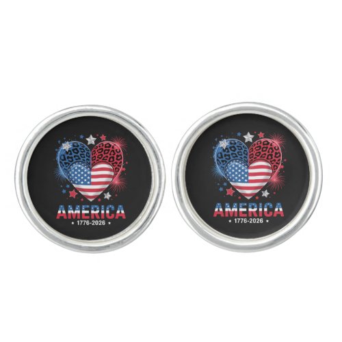 Flag Heart Leopard 1776 2026 July 4th  Cufflinks