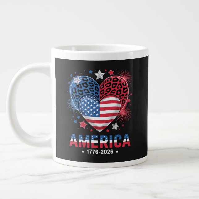 Flag Heart Leopard 1776 2026 July 4th Giant Coffee Mug (Left)