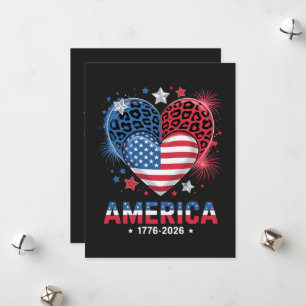 Flag Heart Leopard 1776 2026 July 4th  Holiday Card