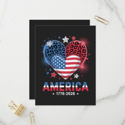 Flag Heart Leopard 1776 2026 July 4th  Invitation Postcard