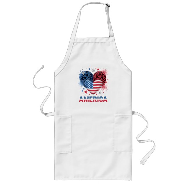 Flag Heart Leopard 1776 2026 July 4th Long Apron (Front)