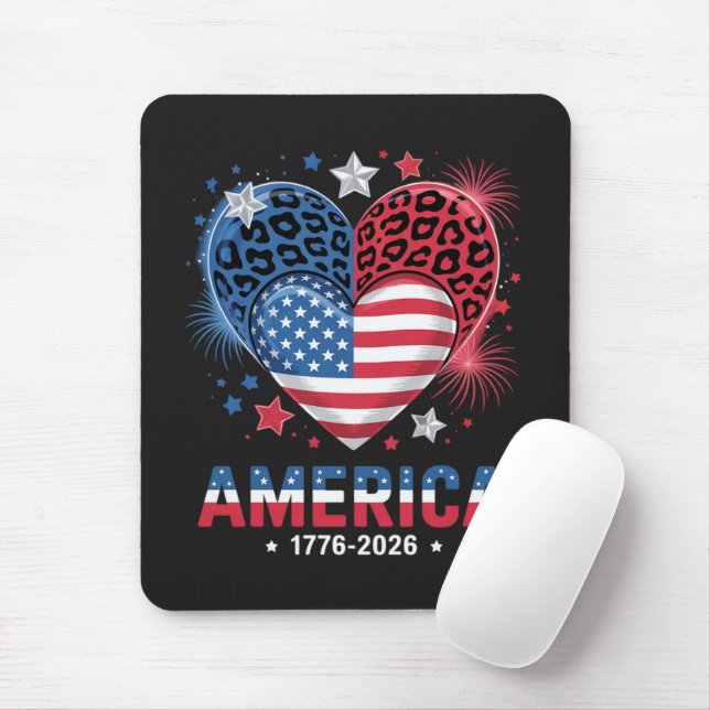 Flag Heart Leopard 1776 2026 July 4th Mouse Pad (With Mouse)