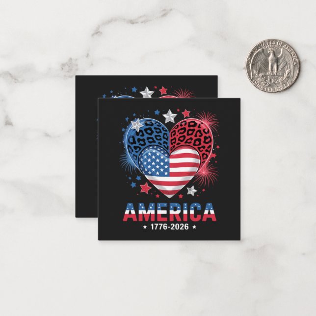 Flag Heart Leopard 1776 2026 July 4th  Note Card (Front/Back In Situ)