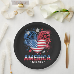 Flag Heart Leopard 1776 2026 July 4th Paper Plates