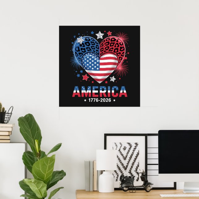 Flag Heart Leopard 1776 2026 July 4th Poster (Home Office)