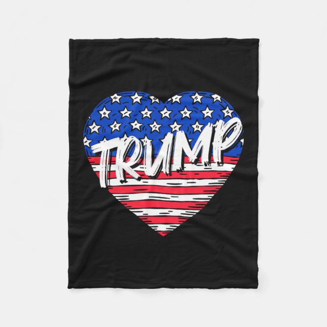 Flag Heart Love Trump  Fleece Blanket (Front)