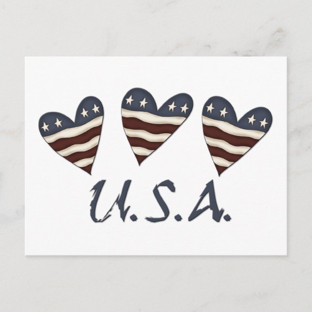 Flag Hearts Patriotic Postcard (Front)
