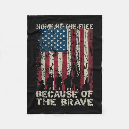 Flag Home Of The Free Because Of The Brave Veteran Fleece Blanket