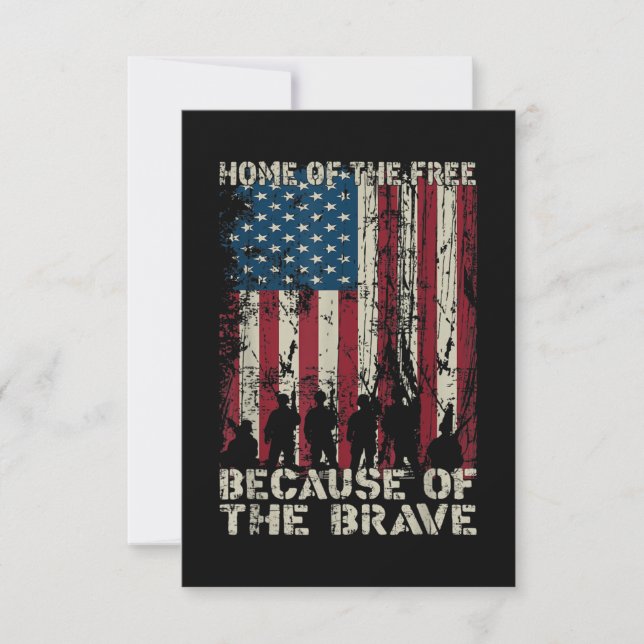 Flag Home Of The Free Because Of The Brave Veteran Note Card (Front)