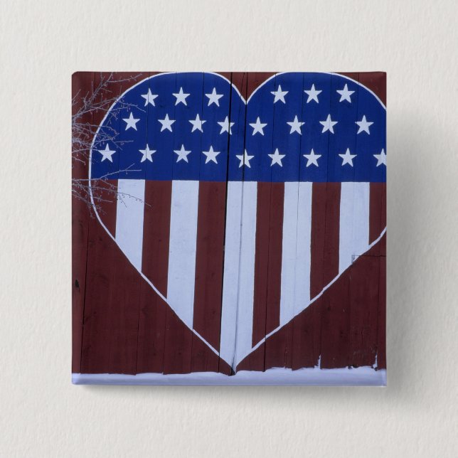 Flag in heart shape painted on barn after 9-11. button (Front)