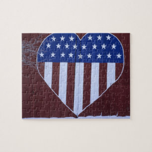 Flag in heart shape painted on barn after 9-11. jigsaw puzzle