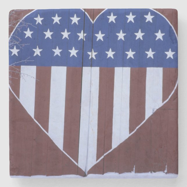 Flag in heart shape painted on barn after 9-11. stone coaster (Front)
