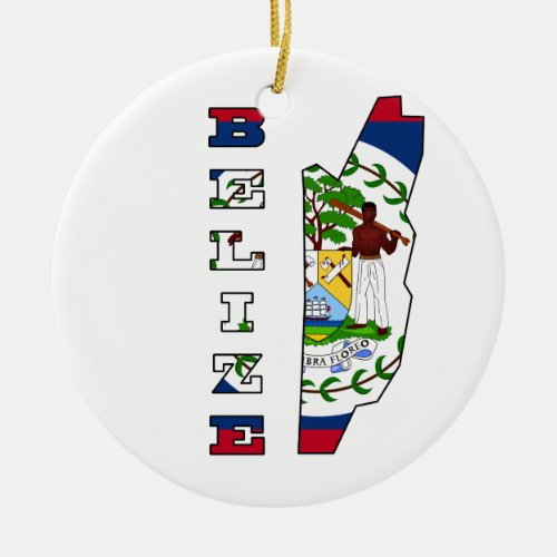 Flag in Map of Belize Ceramic Ornament