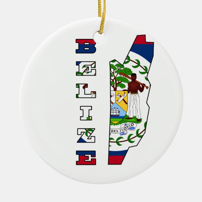 Flag in Map of Belize Ceramic Ornament (Front)