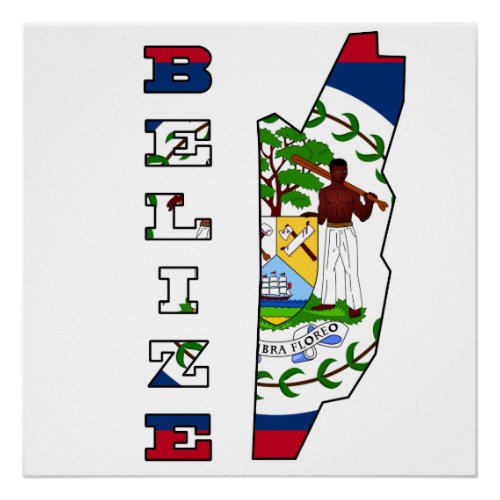 Flag in Map of Belize Poster