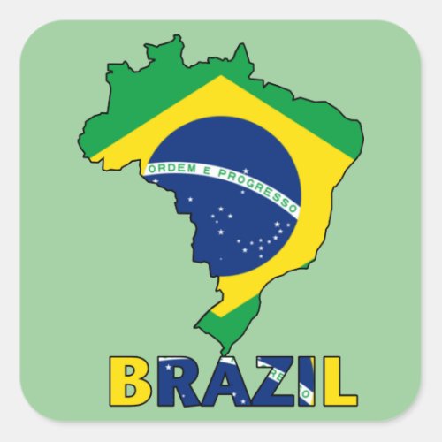 Flag in Map of Brazil Square Sticker