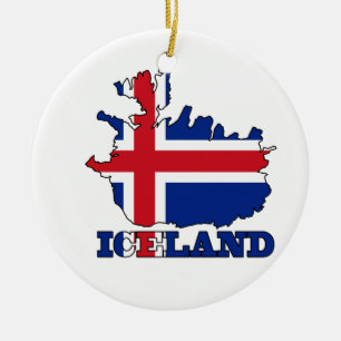 Flag in Map of Iceland Ceramic Ornament
