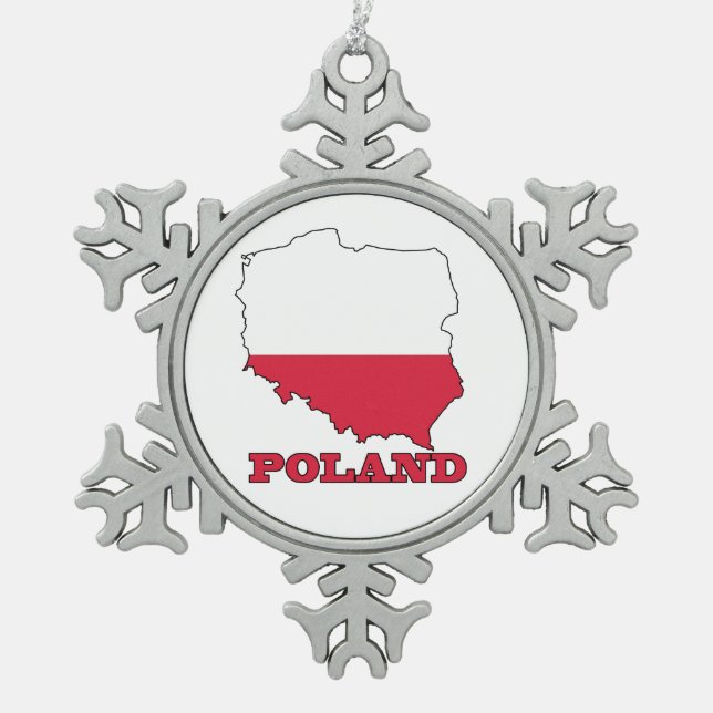 Flag in Map of Poland Snowflake Pewter Christmas Ornament (Front)