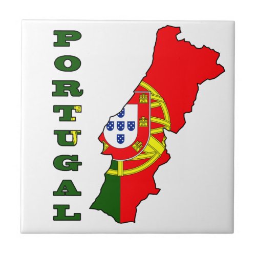 Flag in Map of Portugal Tile