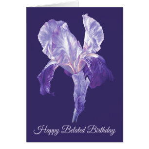 Flag Iris flower art purple belated birthday Cards