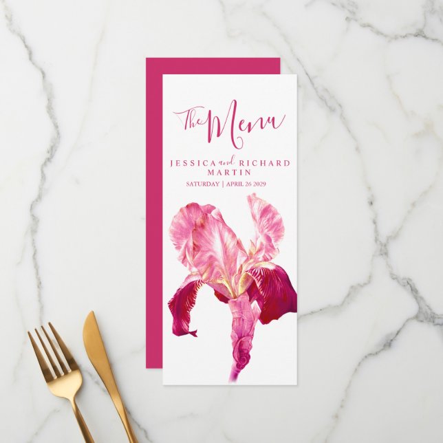 Flag iris red pink flowers wedding menu (Front/Back In Situ)