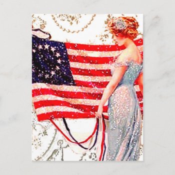 Flag Lady 4th July Patriotic Vintage Postcard Art by PrintTiques at Zazzle