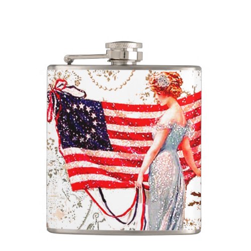 Flag Lady 4th of July Patriotic Hip Flask