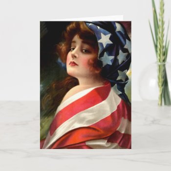 Flag Lady 4th Of July Vintage Patriotic Art Card by PrintTiques at Zazzle