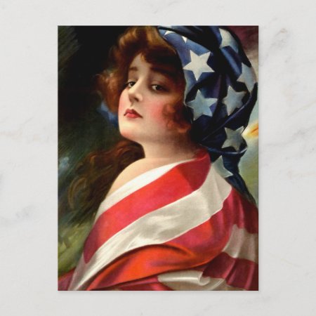 Flag Lady 4th Of July Vintage Patriotic Art Postcard